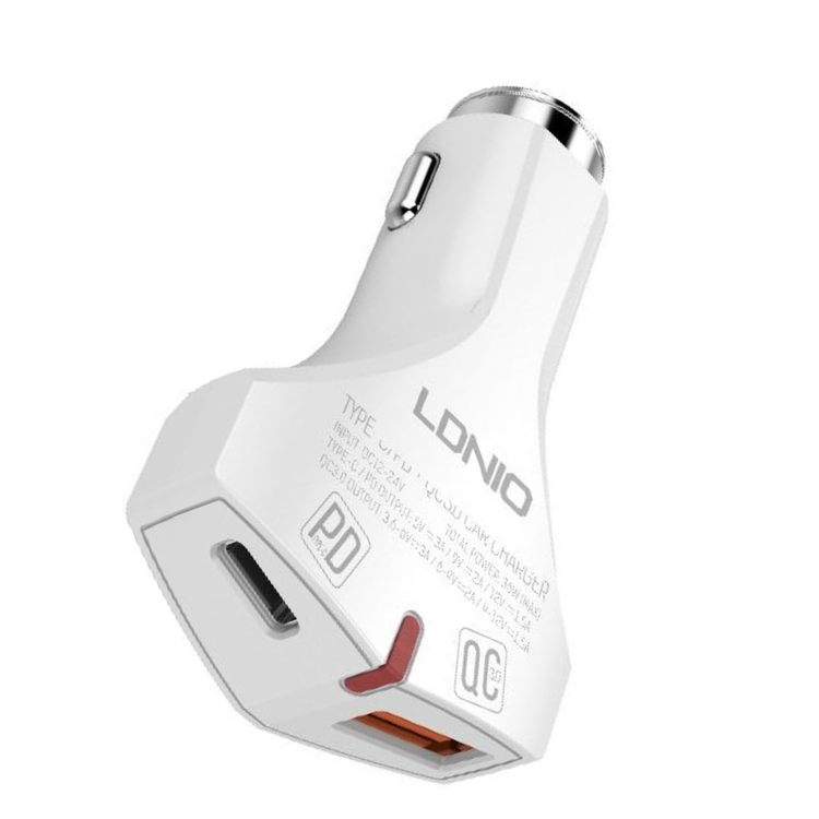 شارژر فندکی LDNIO مدل C60P ویژگی PD خروجی 36 وات بهمراه کابل اصلی تایپ سی